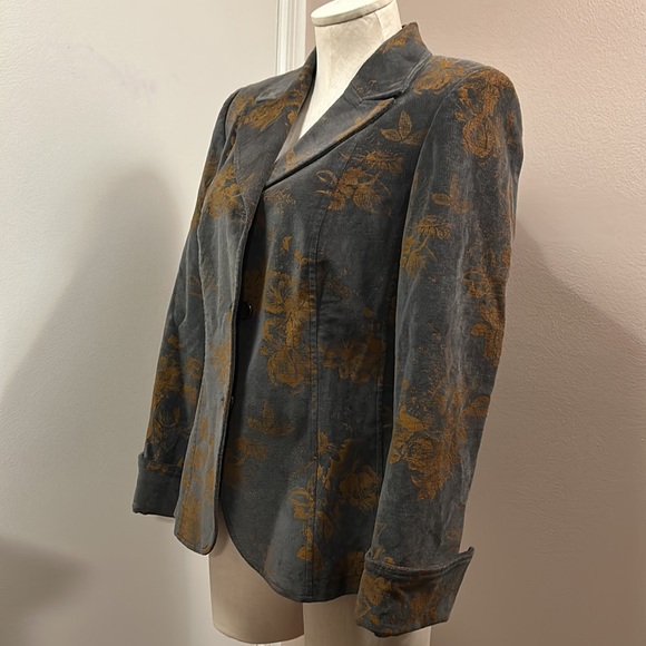 Tiempo Moda Women’s Single Breasted Gray Floral Velvet Blazer size 42 - Picture 6 of 11